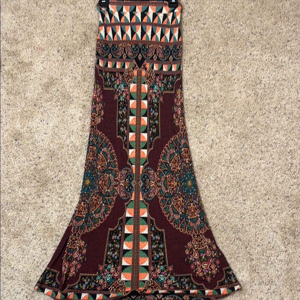 Anthropologie Maroon Multi Patterned Maxi Skirt